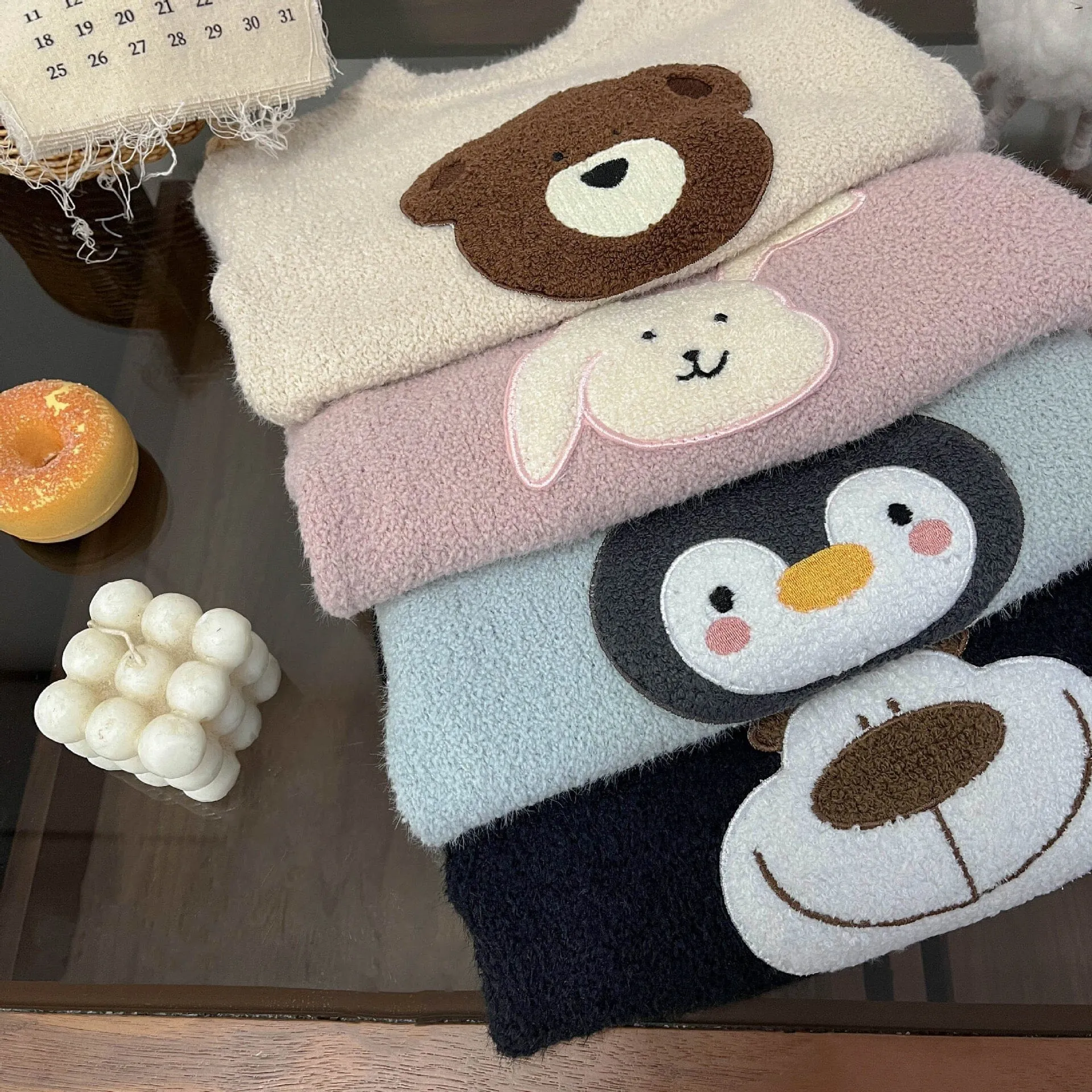 Cartoon Zoo Baby Plush Knit Long Sleeve Top
