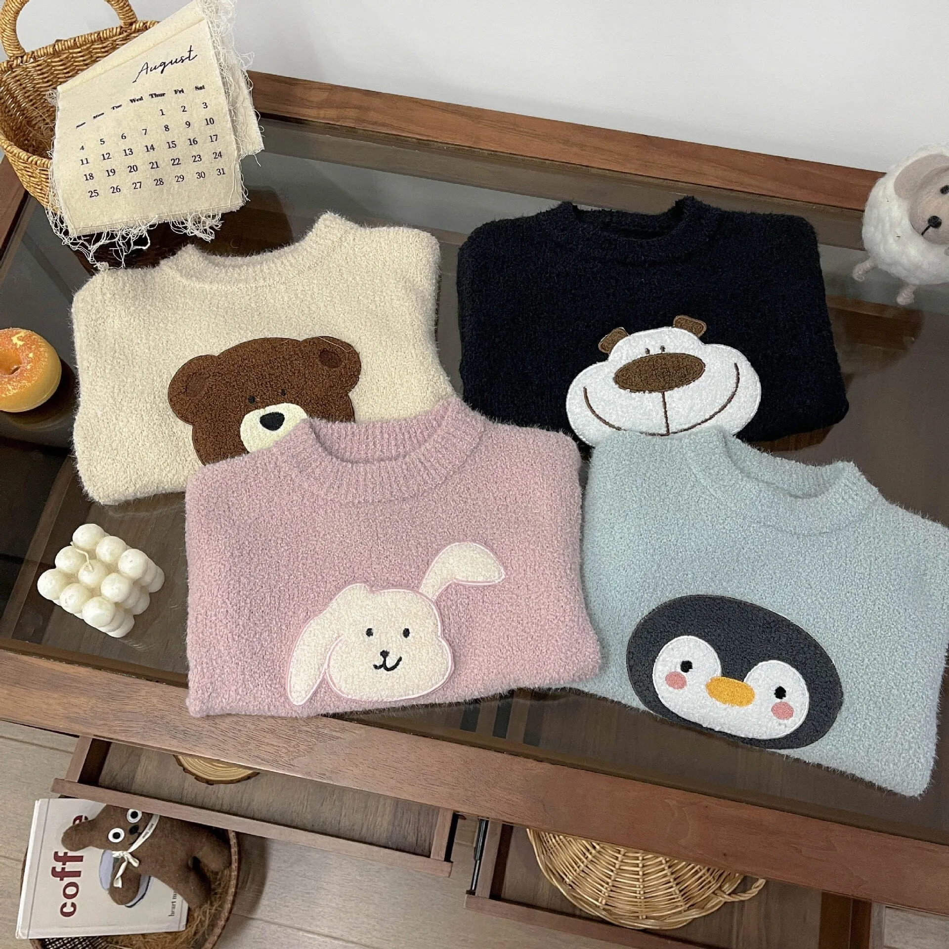 Cartoon Zoo Baby Plush Knit Long Sleeve Top