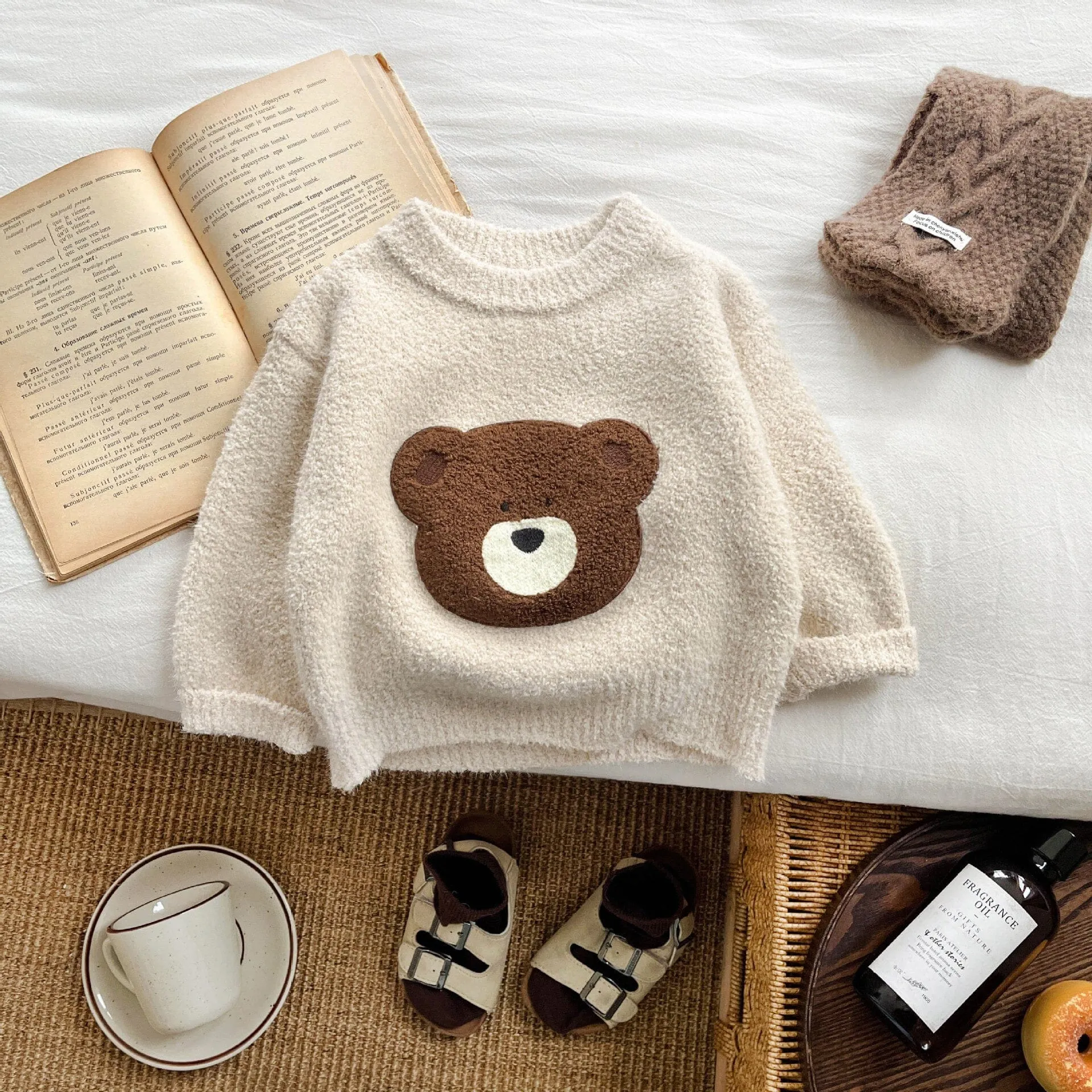 Cartoon Zoo Baby Plush Knit Long Sleeve Top