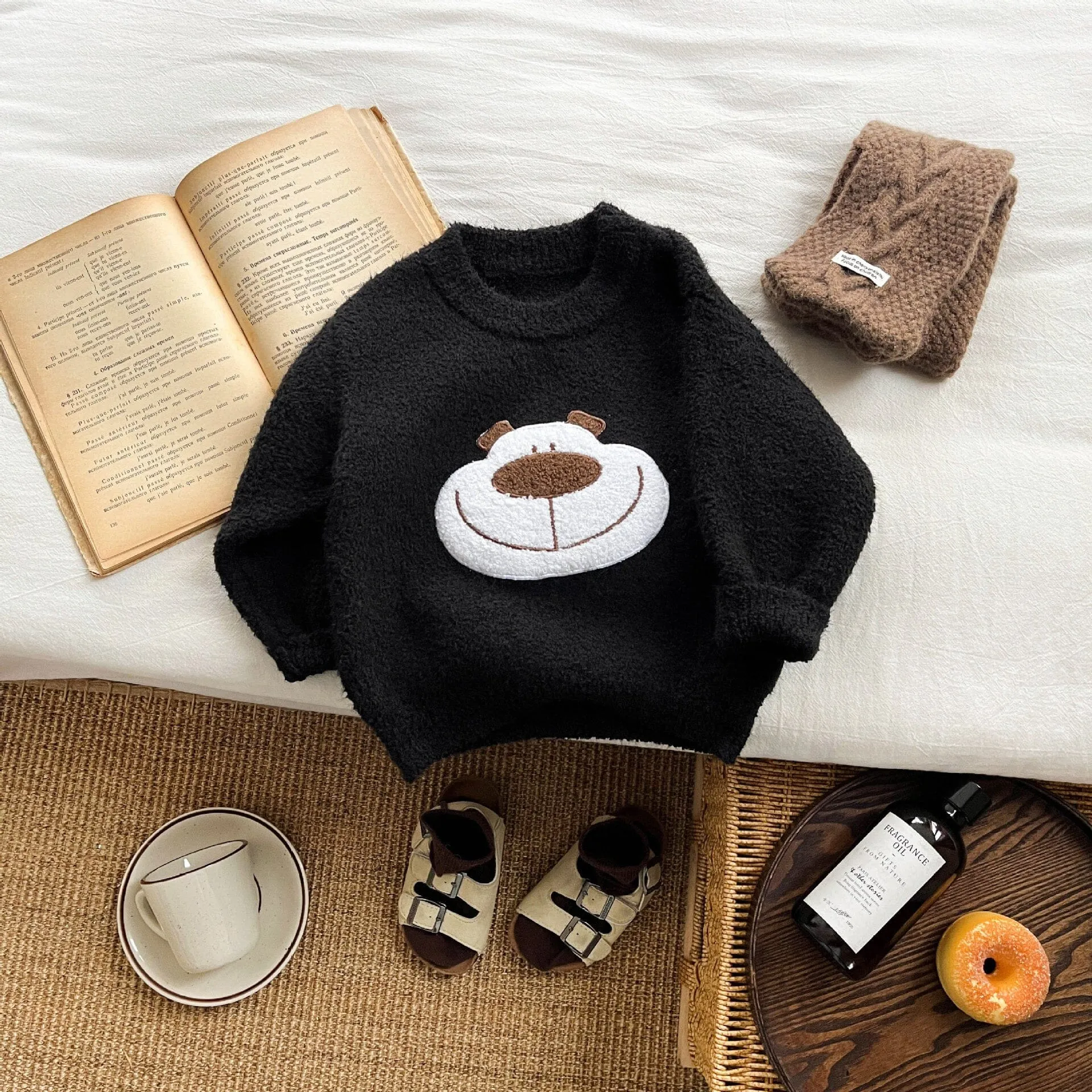 Cartoon Zoo Baby Plush Knit Long Sleeve Top