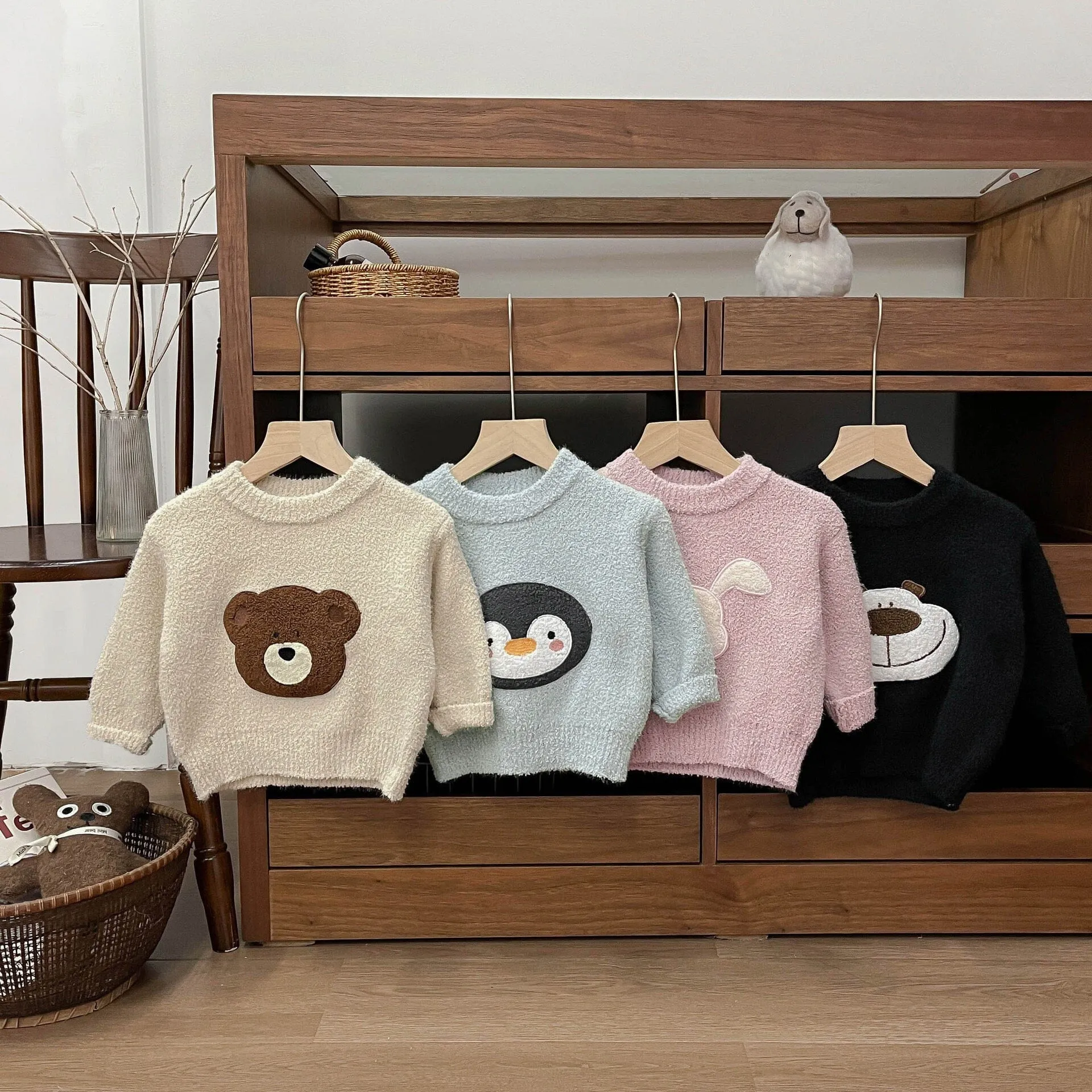 Cartoon Zoo Baby Plush Knit Long Sleeve Top