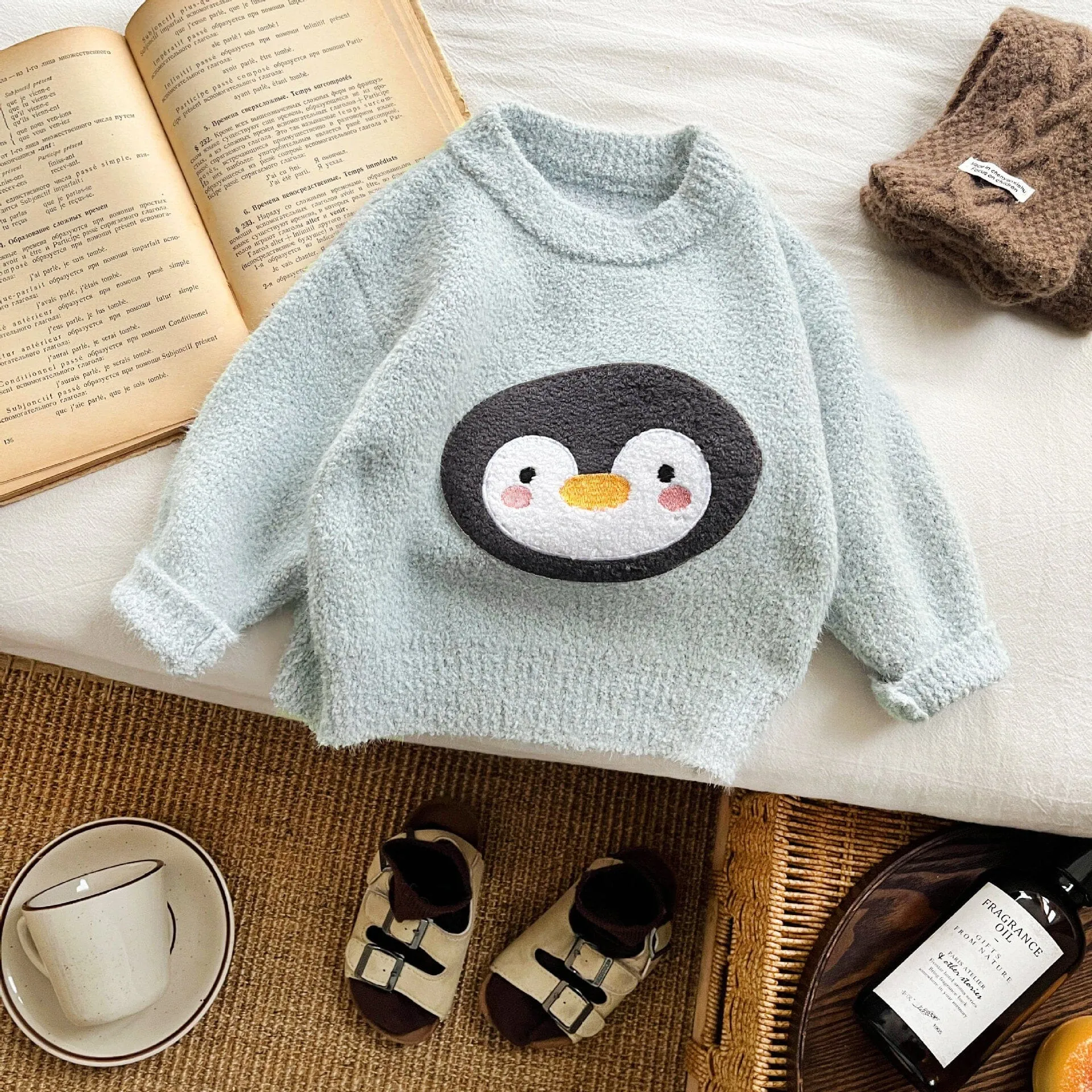Cartoon Zoo Baby Plush Knit Long Sleeve Top