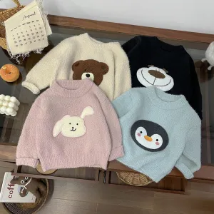 Cartoon Zoo Baby Plush Knit Long Sleeve Top