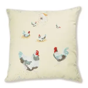 Chickens Embroidered Cushion