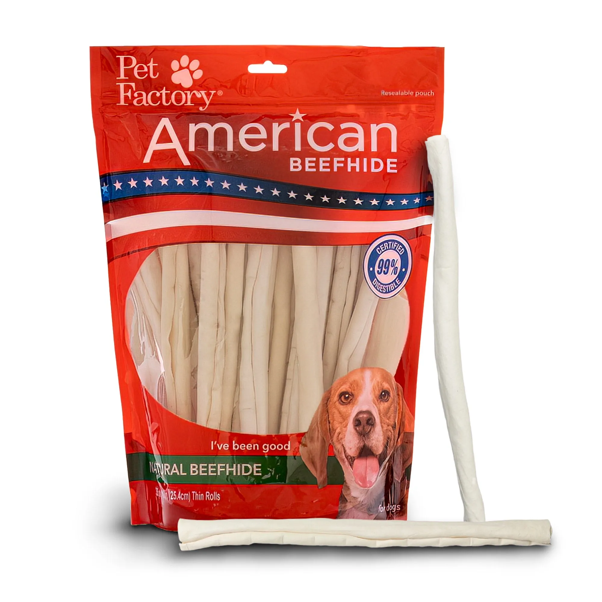 Pet Factory - American Beefhide Thin Rolls 10", 35-Pack Dog Treats